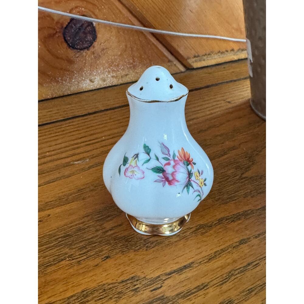 Vintage Porcelain Floral Pepper Shaker Gold Trim Cottage Style